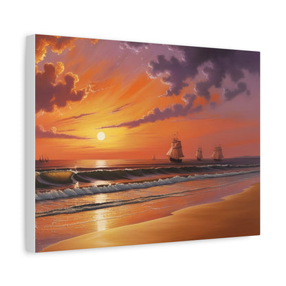 Canvas Art - Aivazovsky-style Sunset Over Golden Matte Stretched