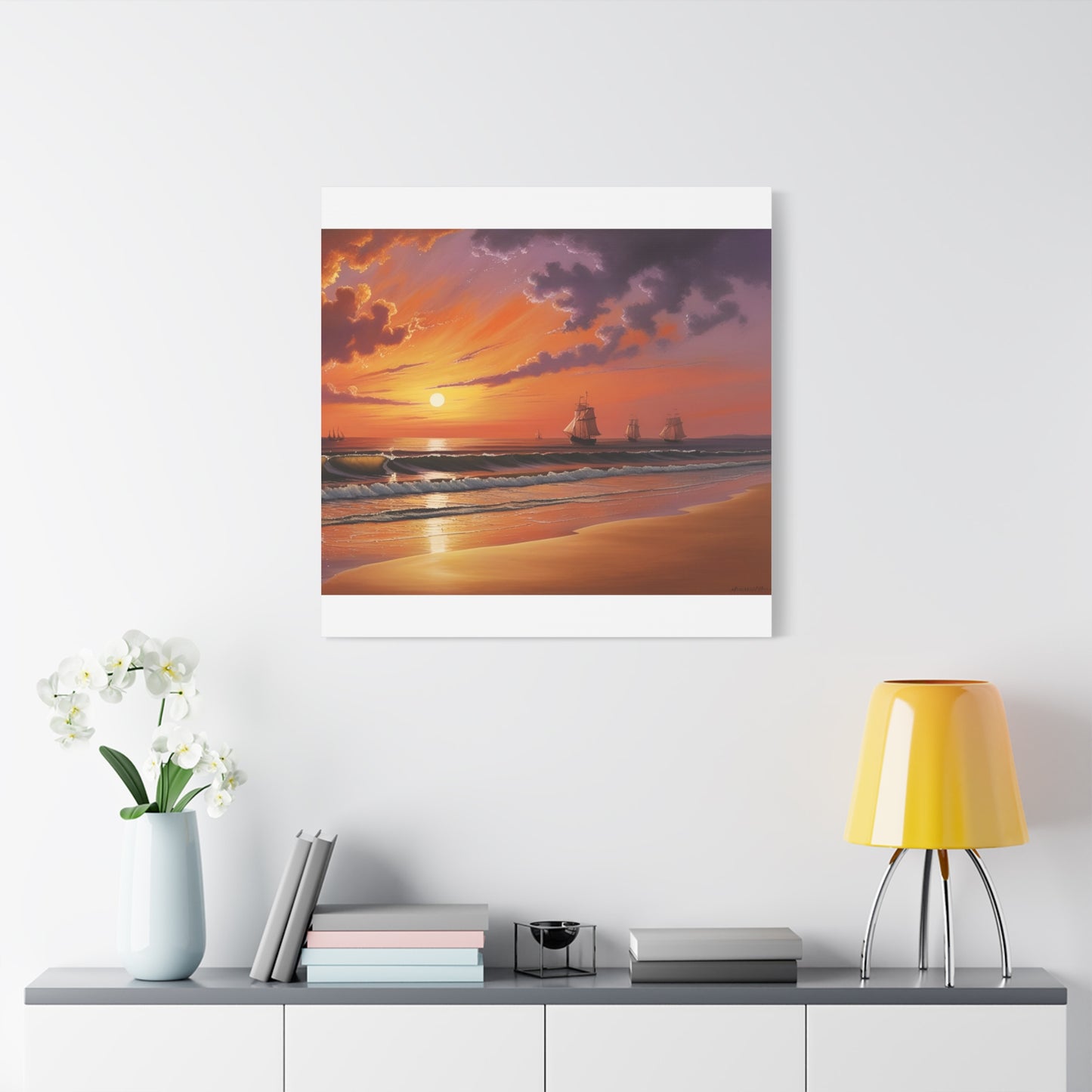 Canvas Art - Aivazovsky-style Sunset Over Golden Matte Stretched