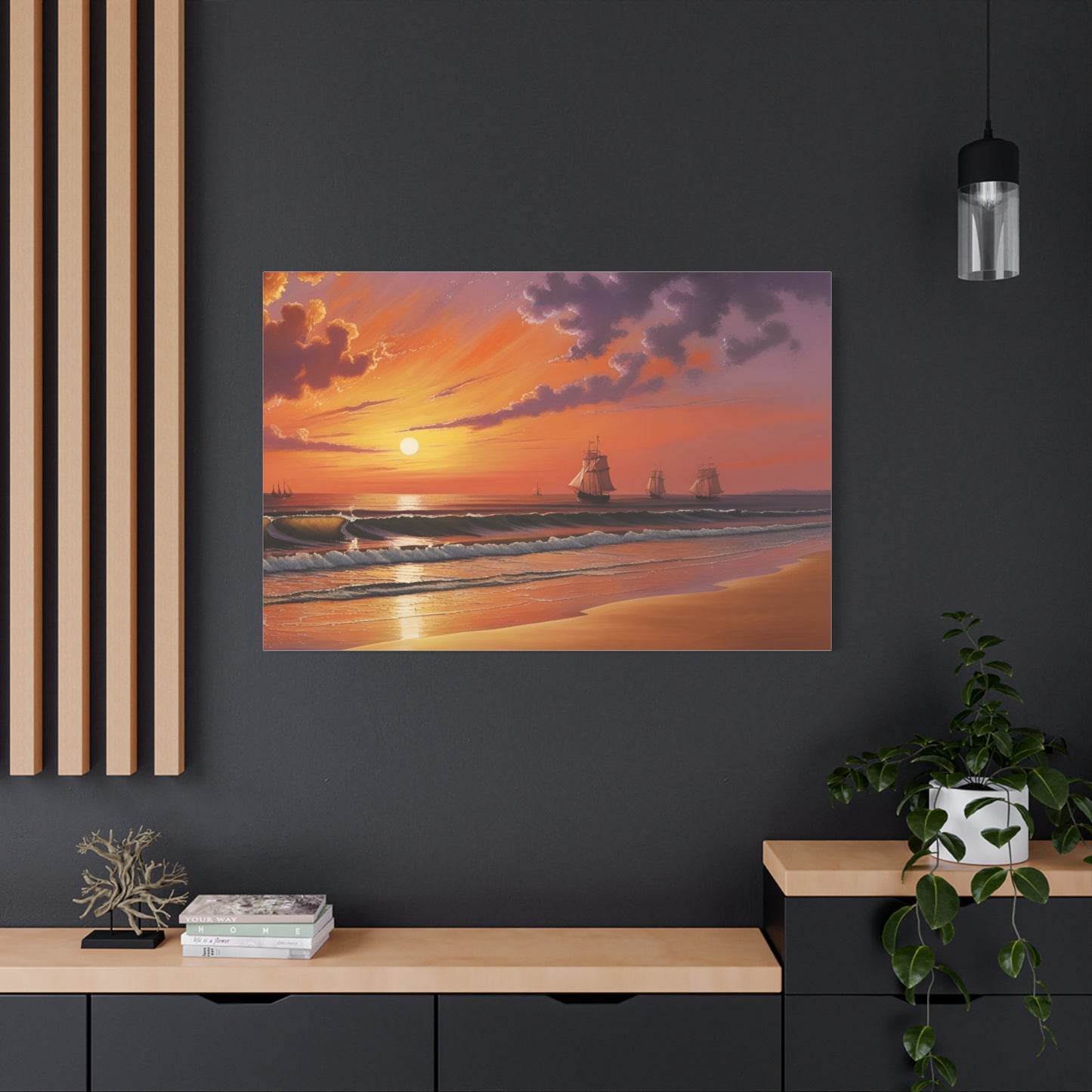 Canvas Art - Aivazovsky-style Sunset Over Golden Matte Stretched