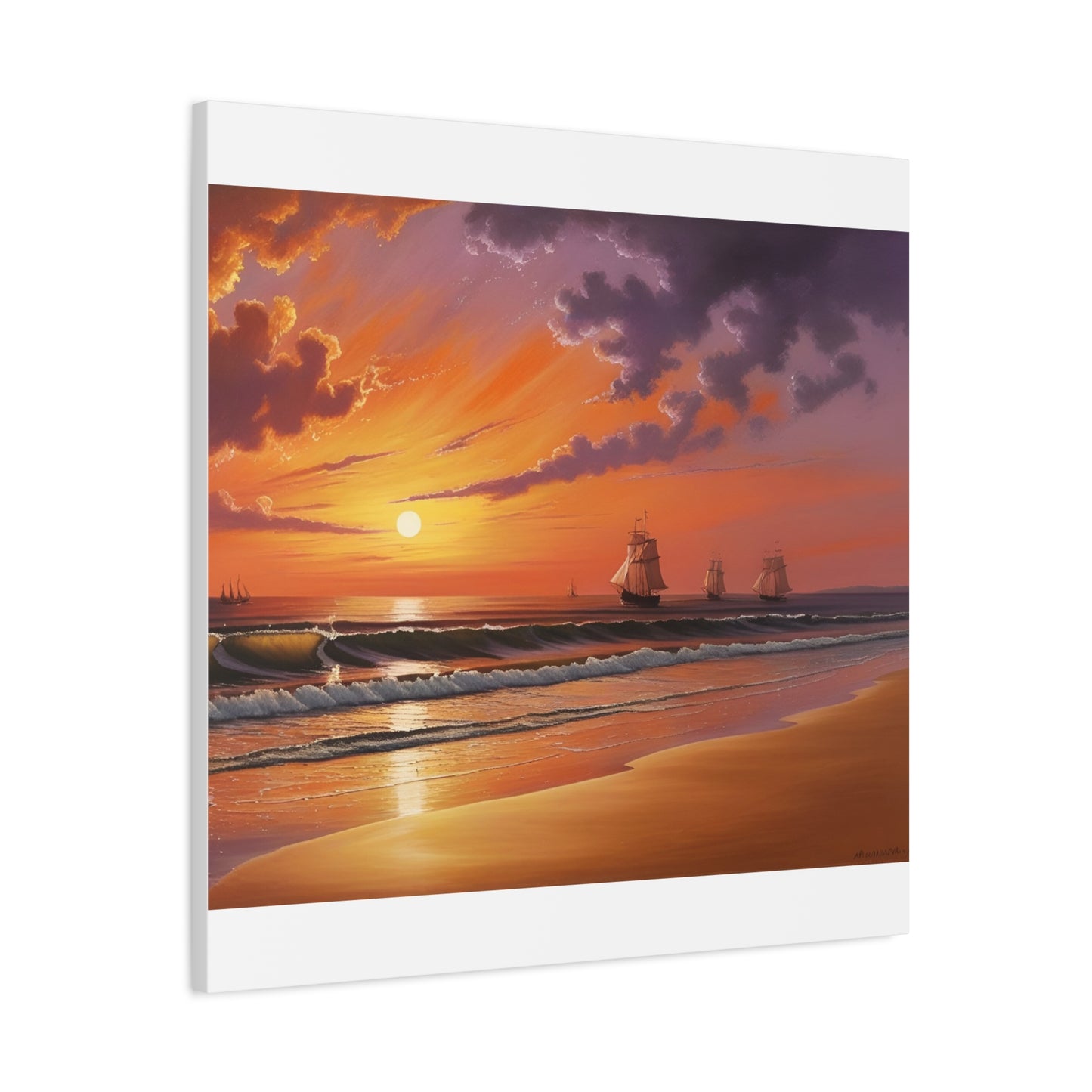 Canvas Art - Aivazovsky-style Sunset Over Golden Matte Stretched