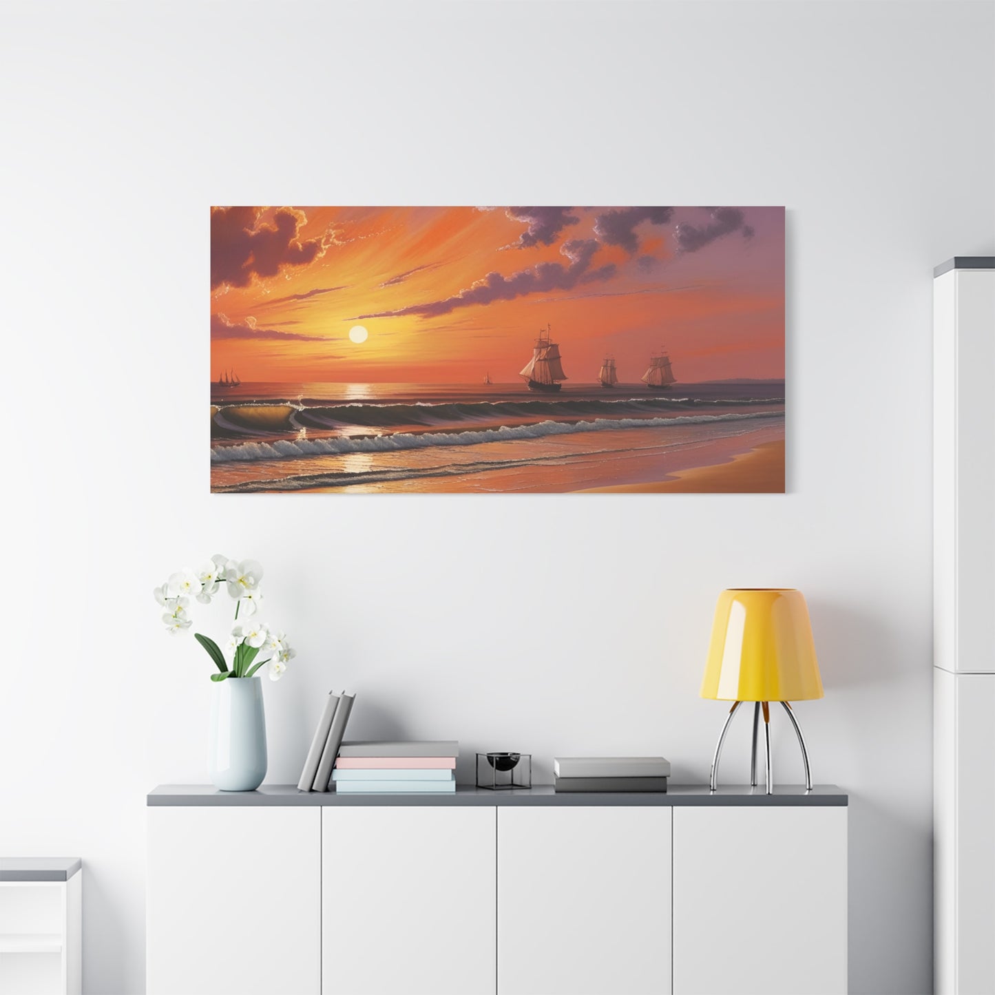 Canvas Art - Aivazovsky-style Sunset Over Golden Matte Stretched