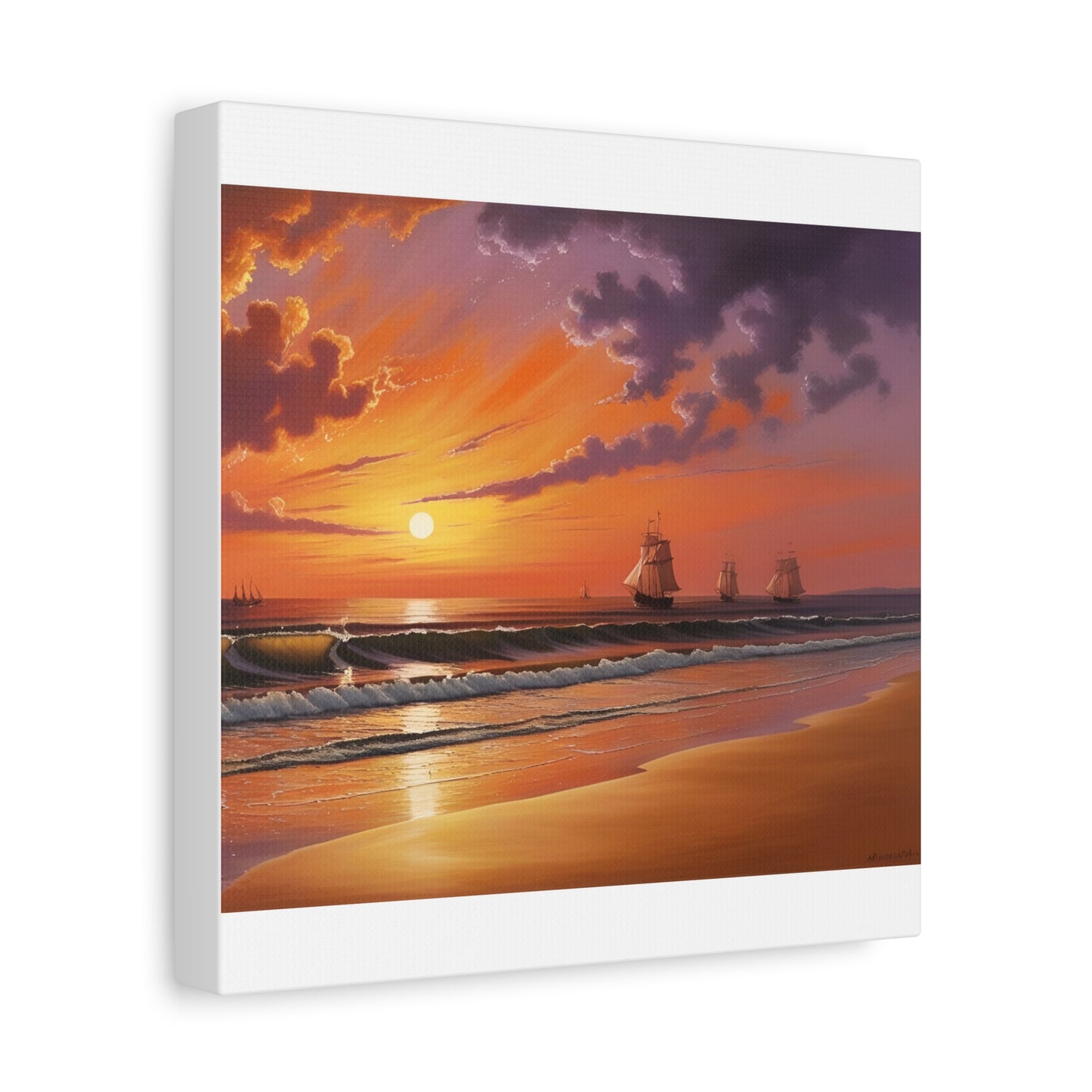 Canvas Art - Aivazovsky-style Sunset Over Golden Matte Stretched