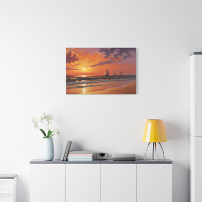 Canvas Art - Aivazovsky-style Sunset Over Golden Matte Stretched