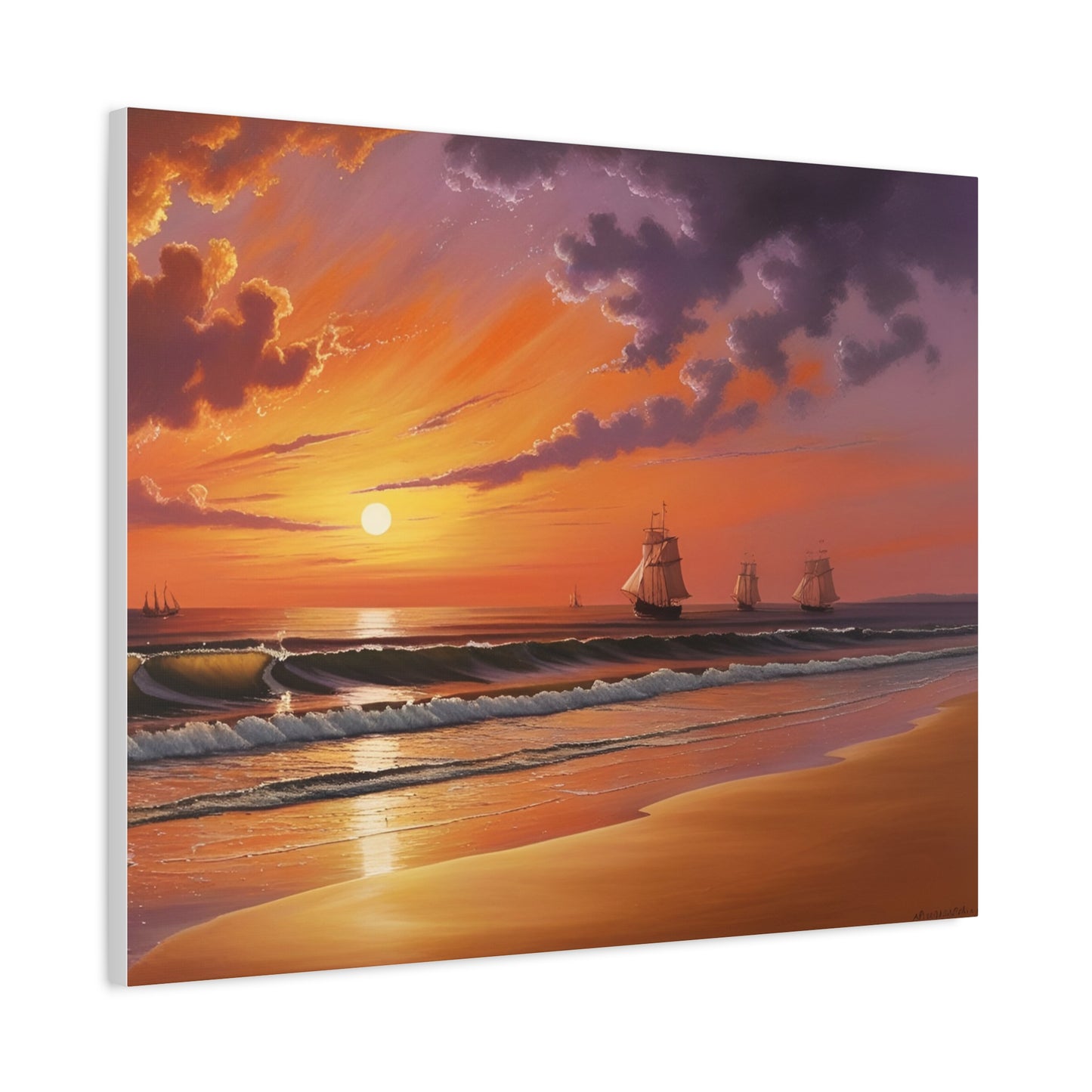 Canvas Art - Aivazovsky-style Sunset Over Golden Matte Stretched