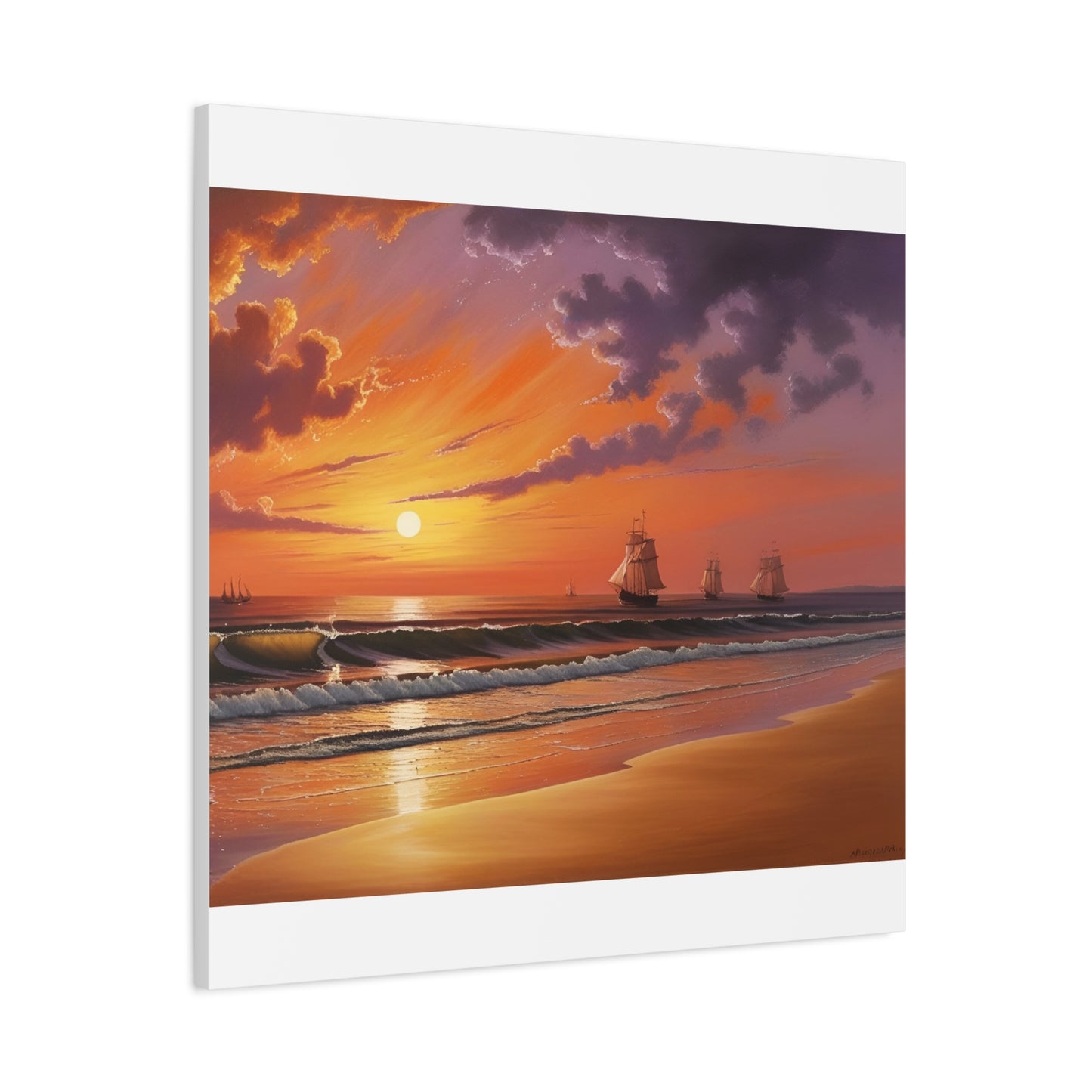 Canvas Art - Aivazovsky-style Sunset Over Golden Matte Stretched