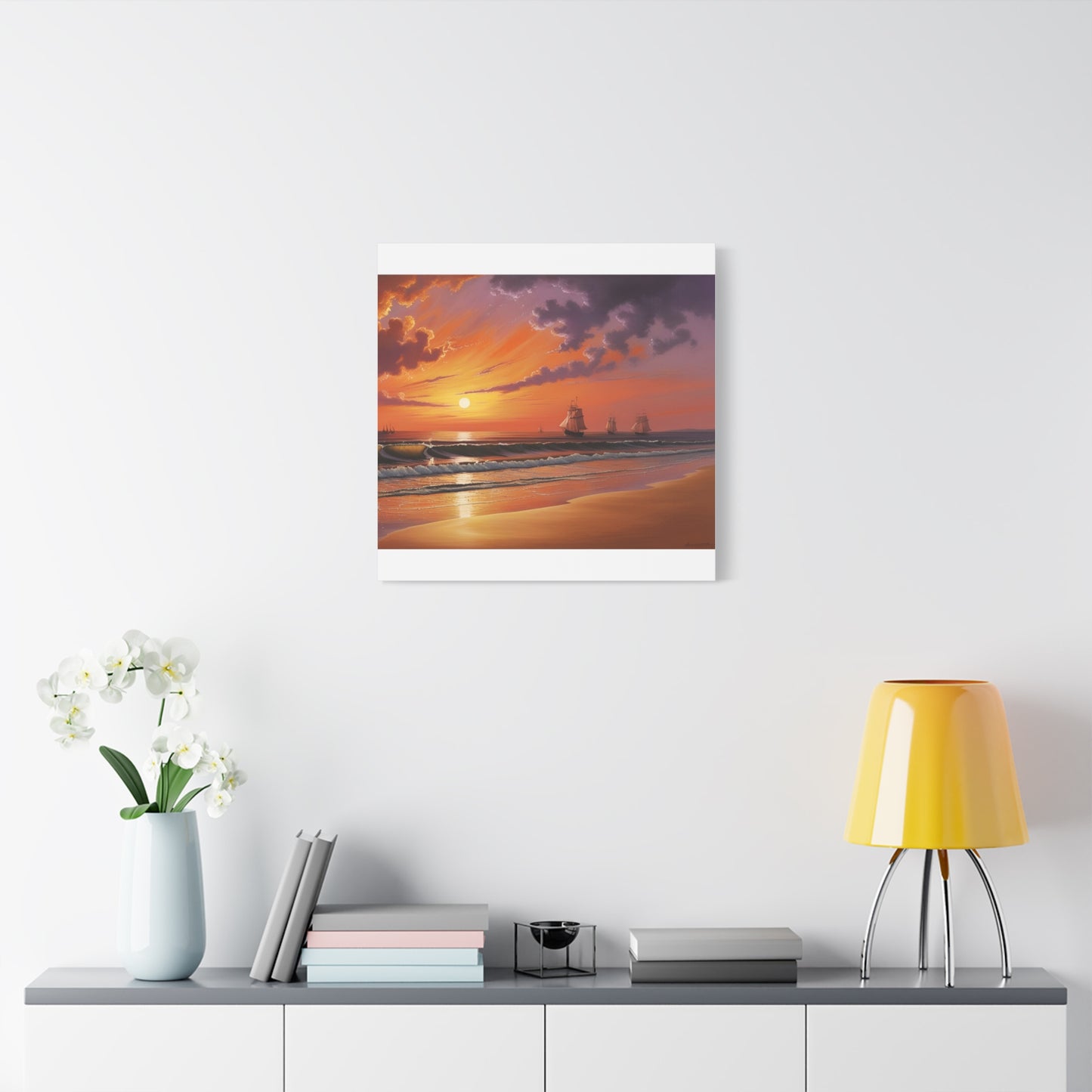 Canvas Art - Aivazovsky-style Sunset Over Golden Matte Stretched