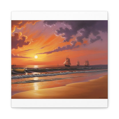 Canvas Art - Aivazovsky-style Sunset Over Golden Matte Stretched