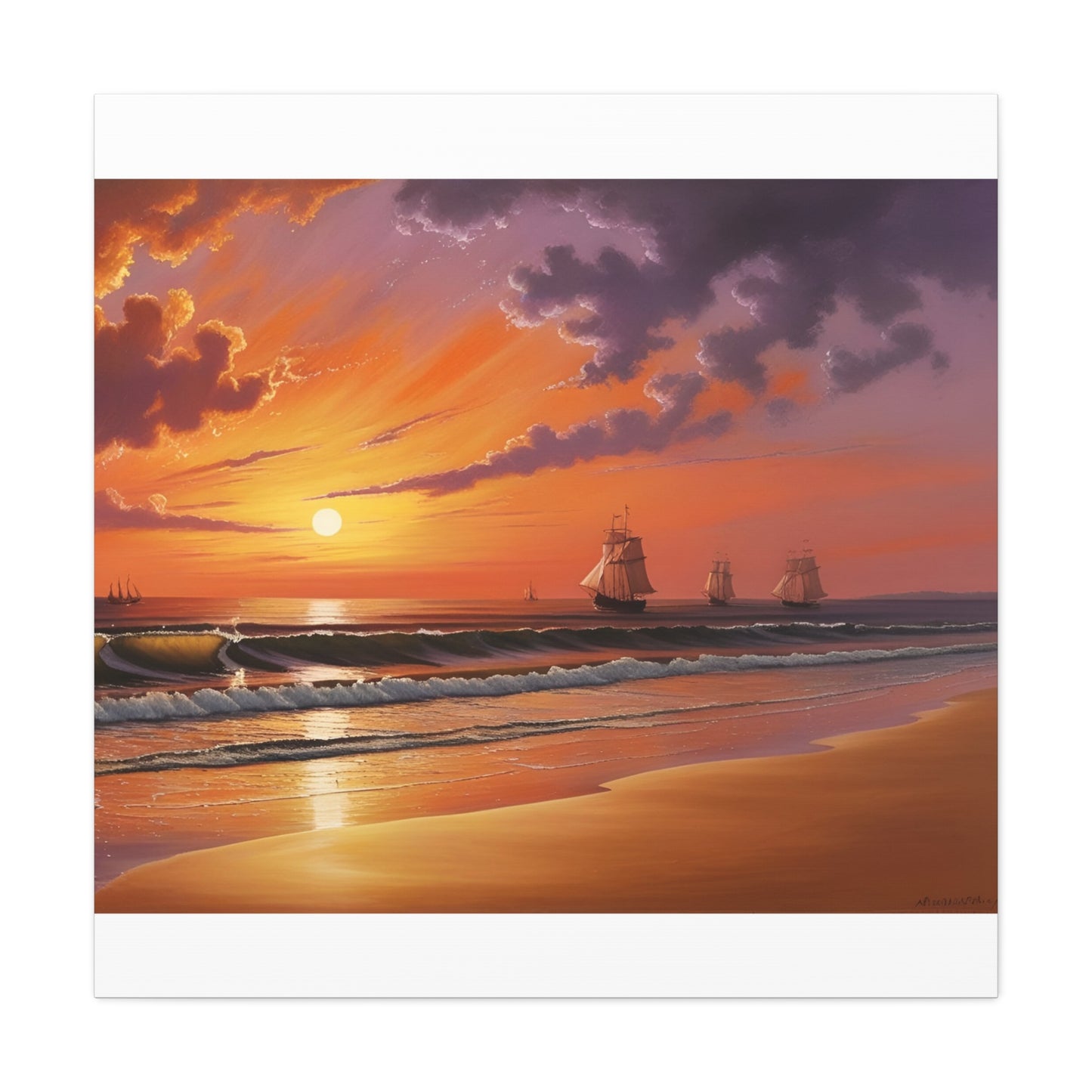 Canvas Art - Aivazovsky-style Sunset Over Golden Matte Stretched