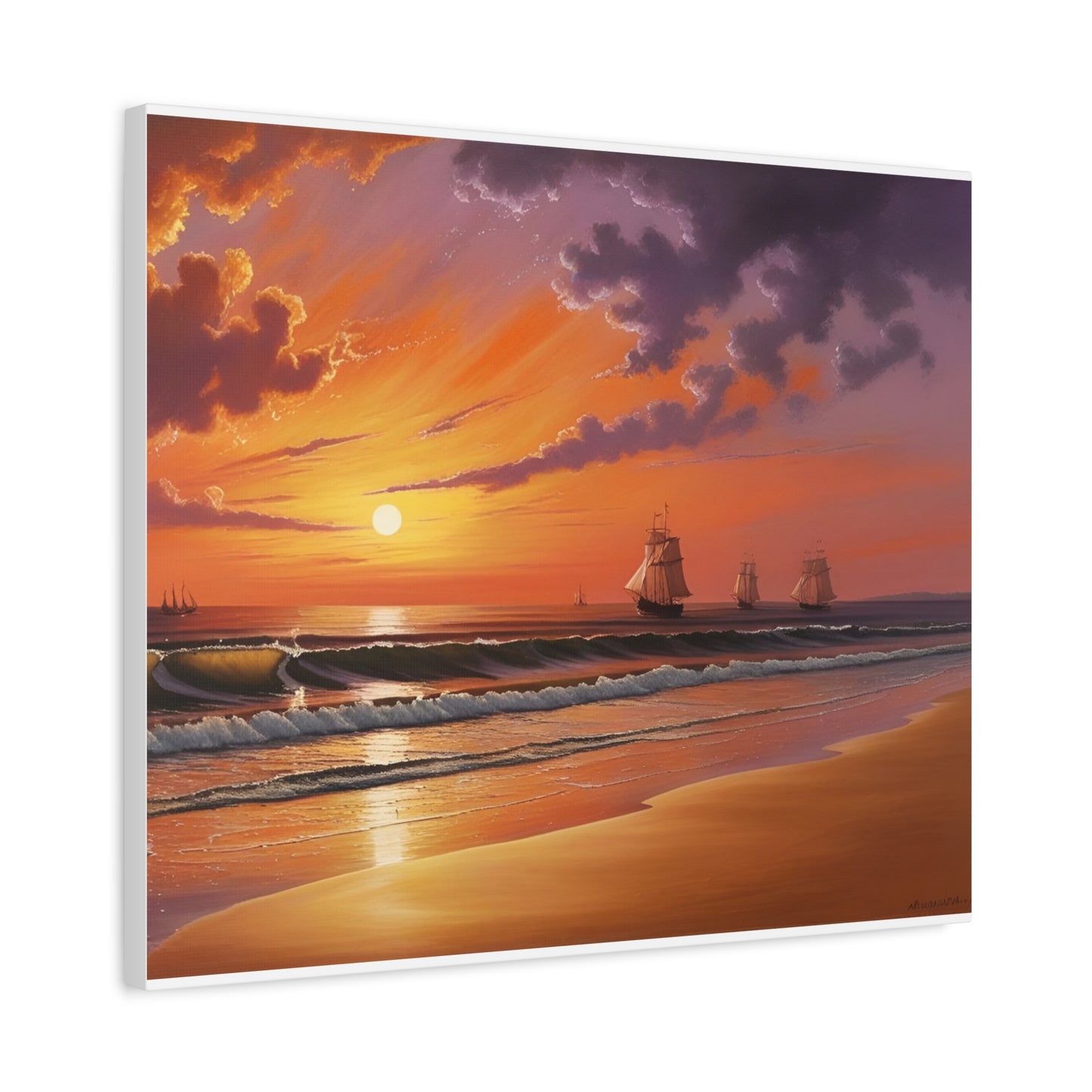 Canvas Art - Aivazovsky-style Sunset Over Golden Matte Stretched