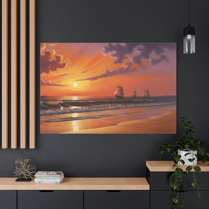 Canvas Art - Aivazovsky-style Sunset Over Golden Matte Stretched