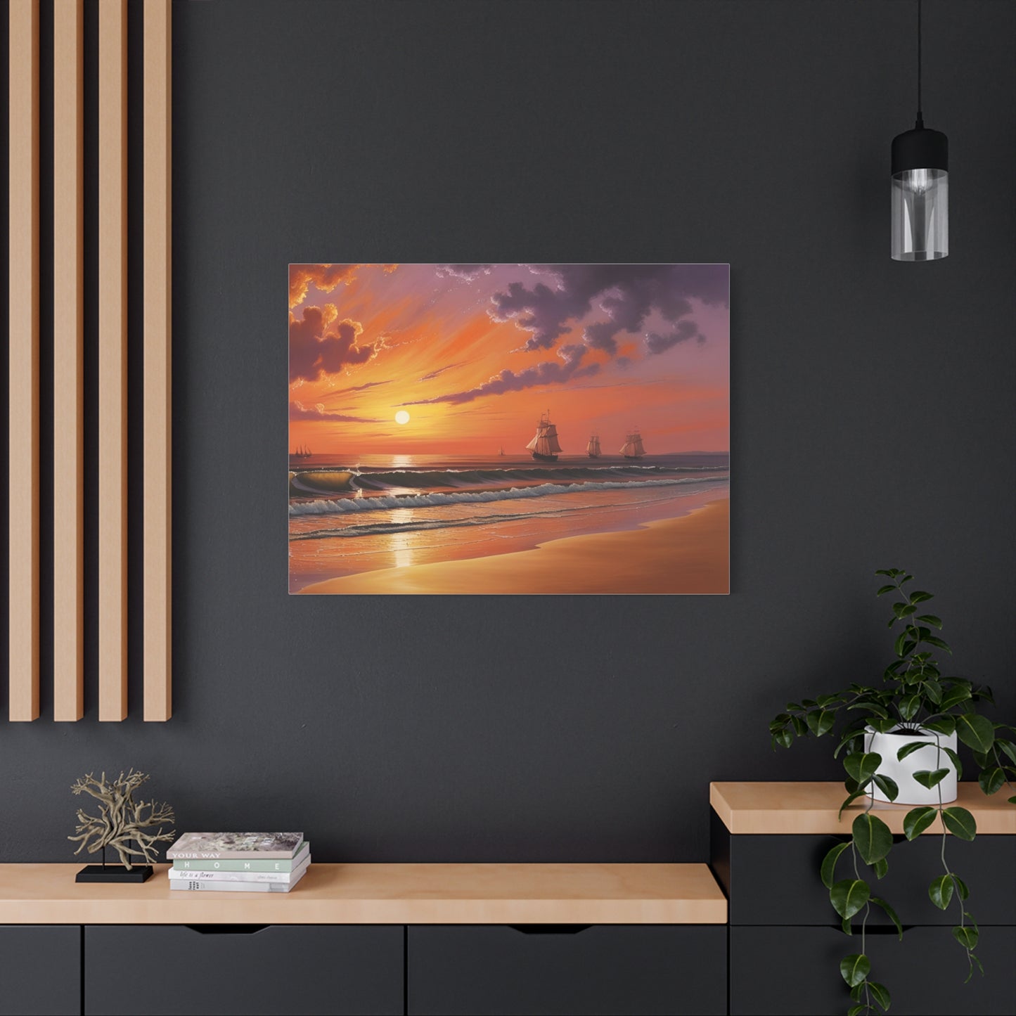 Canvas Art - Aivazovsky-style Sunset Over Golden Matte Stretched