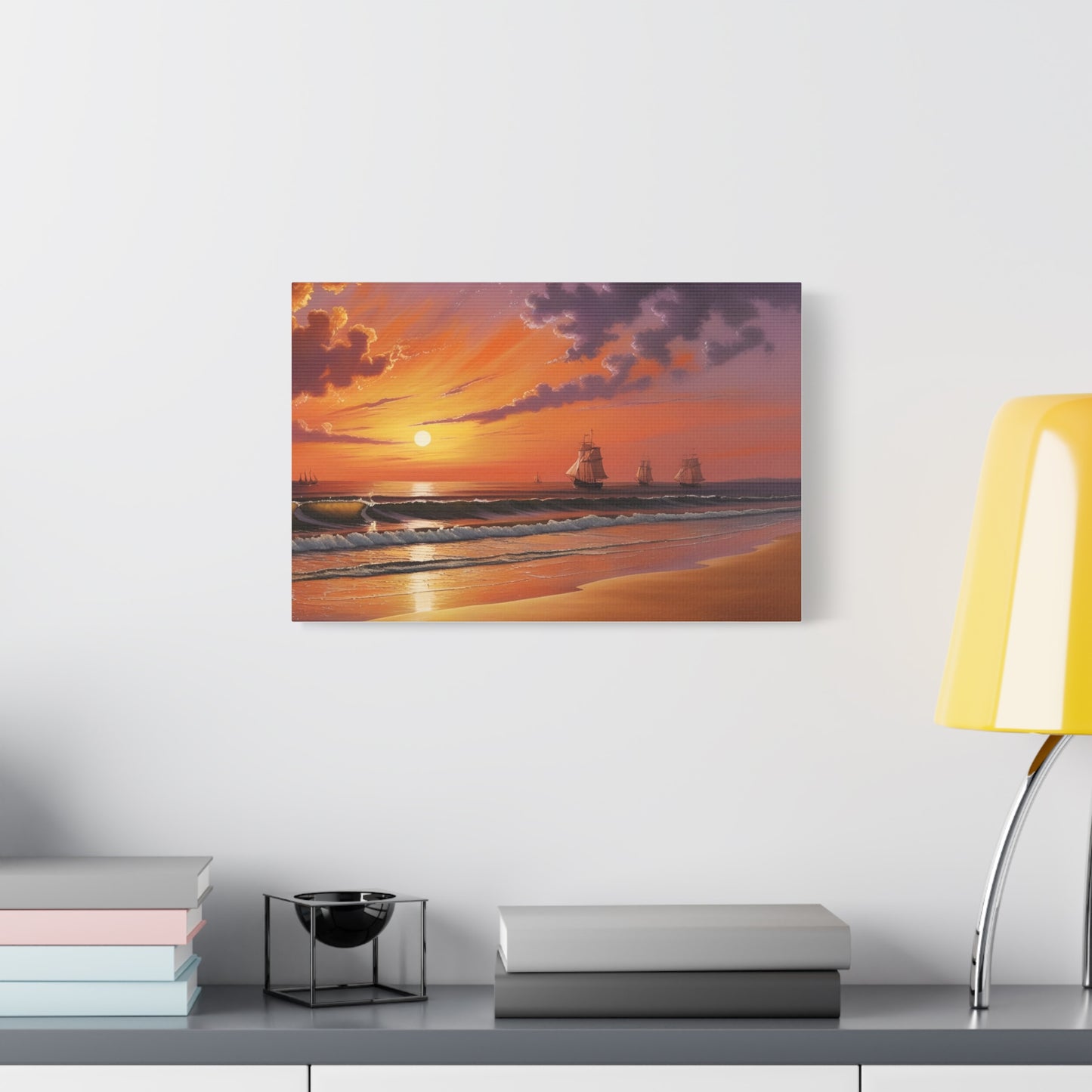 Canvas Art - Aivazovsky-style Sunset Over Golden Matte Stretched