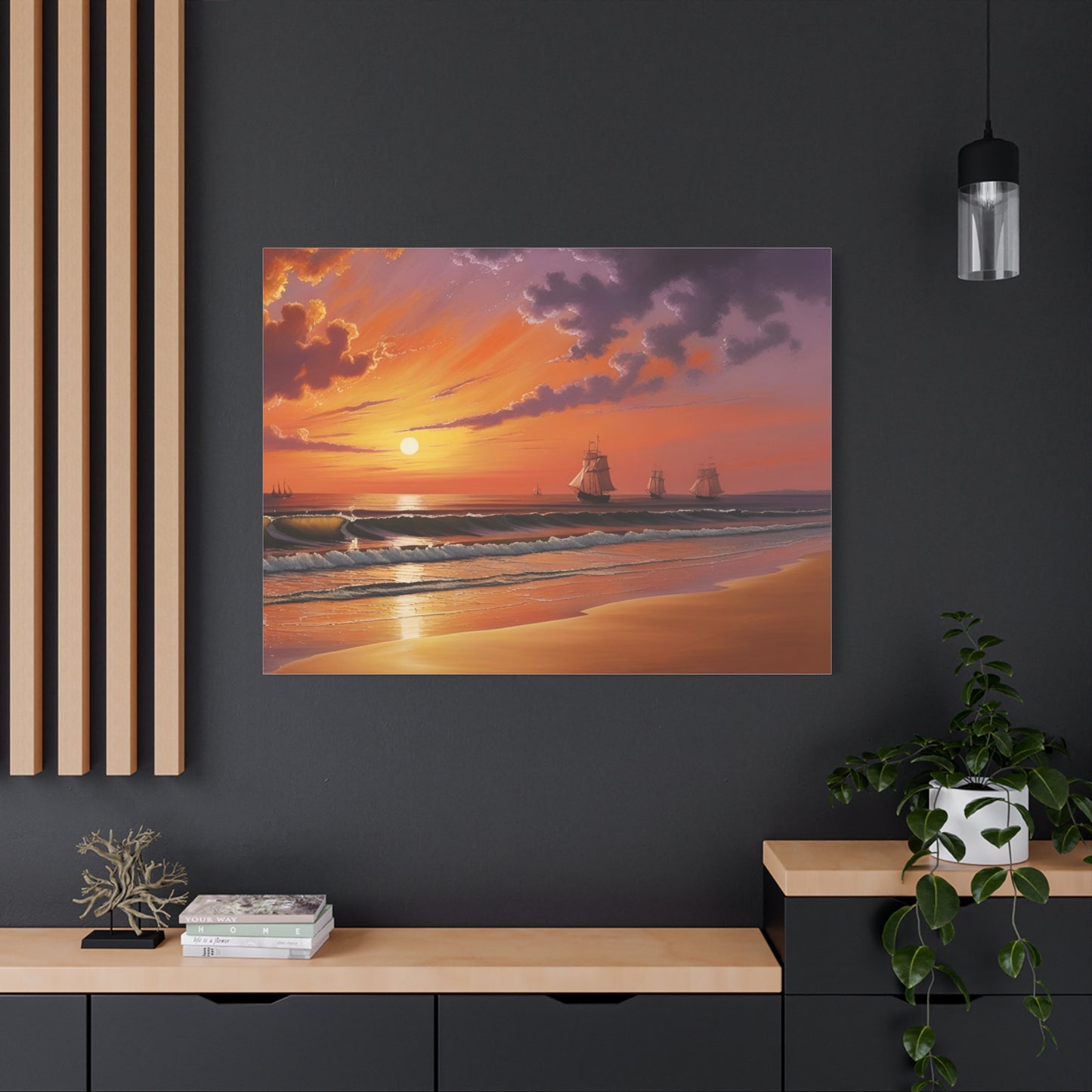 Canvas Art - Aivazovsky-style Sunset Over Golden Matte Stretched