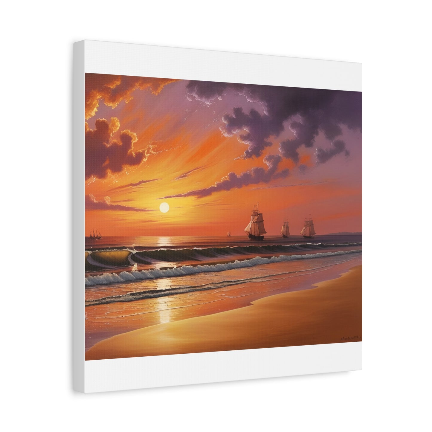 Canvas Art - Aivazovsky-style Sunset Over Golden Matte Stretched