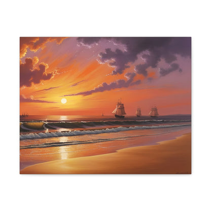 Canvas Art - Aivazovsky-style Sunset Over Golden Matte Stretched