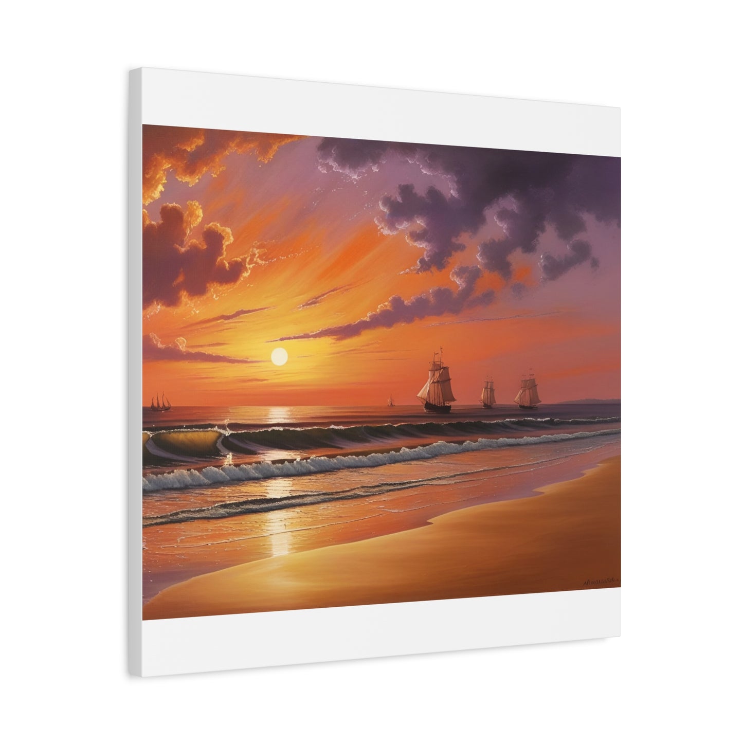 Canvas Art - Aivazovsky-style Sunset Over Golden Matte Stretched