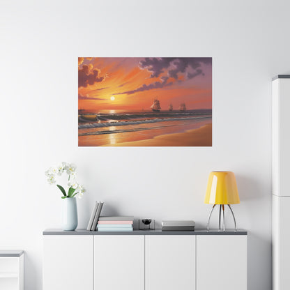 Canvas Art - Aivazovsky-style Sunset Over Golden Matte Stretched