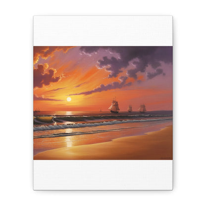 Canvas Art - Aivazovsky-style Sunset Over Golden Matte Stretched