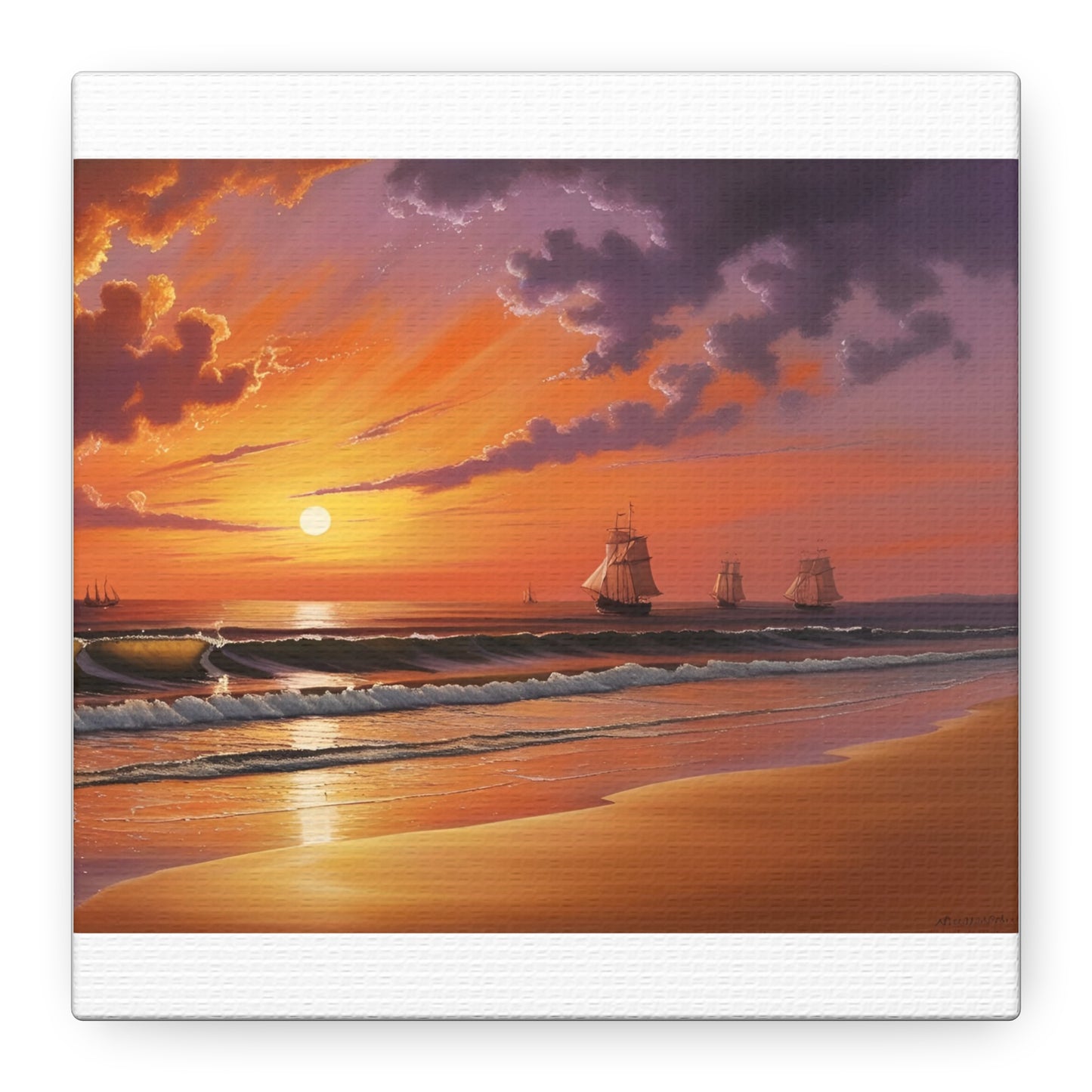 Canvas Art - Aivazovsky-style Sunset Over Golden Matte Stretched