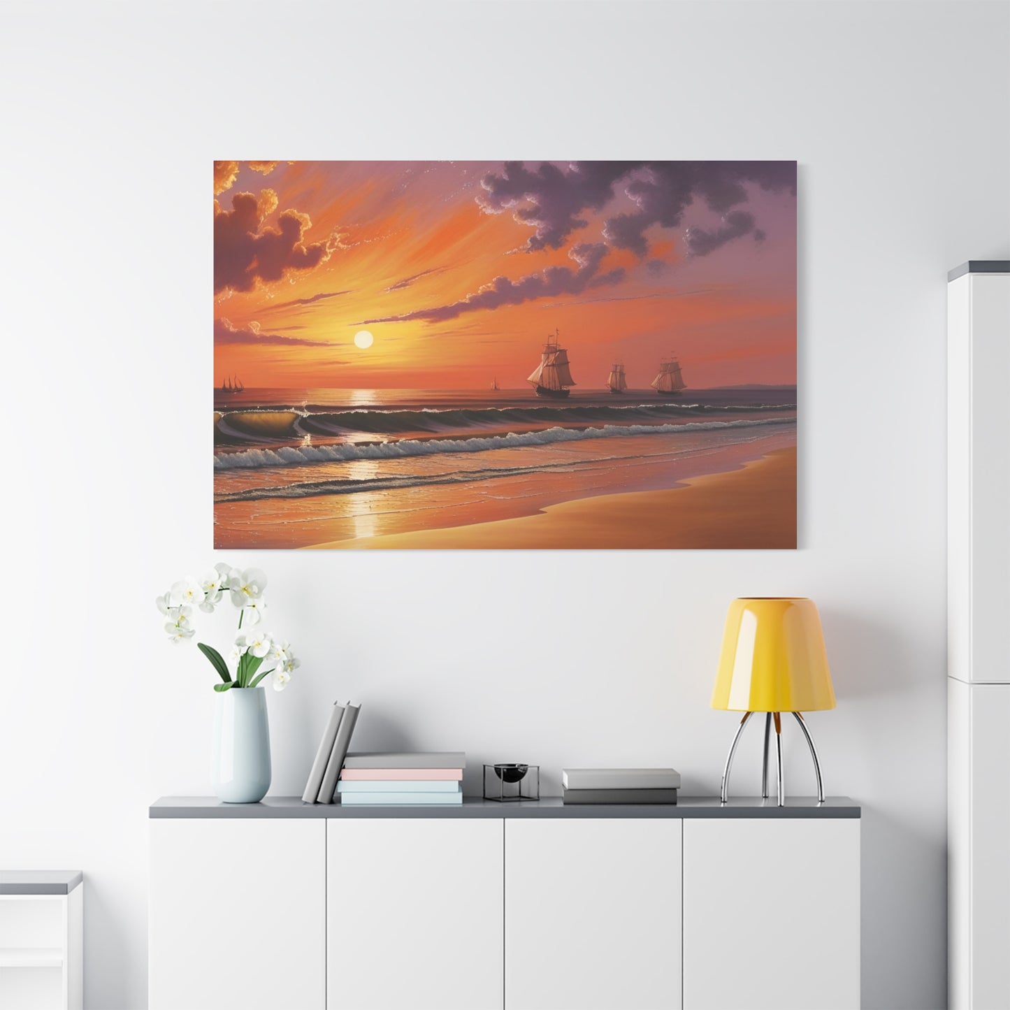 Canvas Art - Aivazovsky-style Sunset Over Golden Matte Stretched