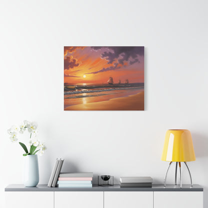 Canvas Art - Aivazovsky-style Sunset Over Golden Matte Stretched