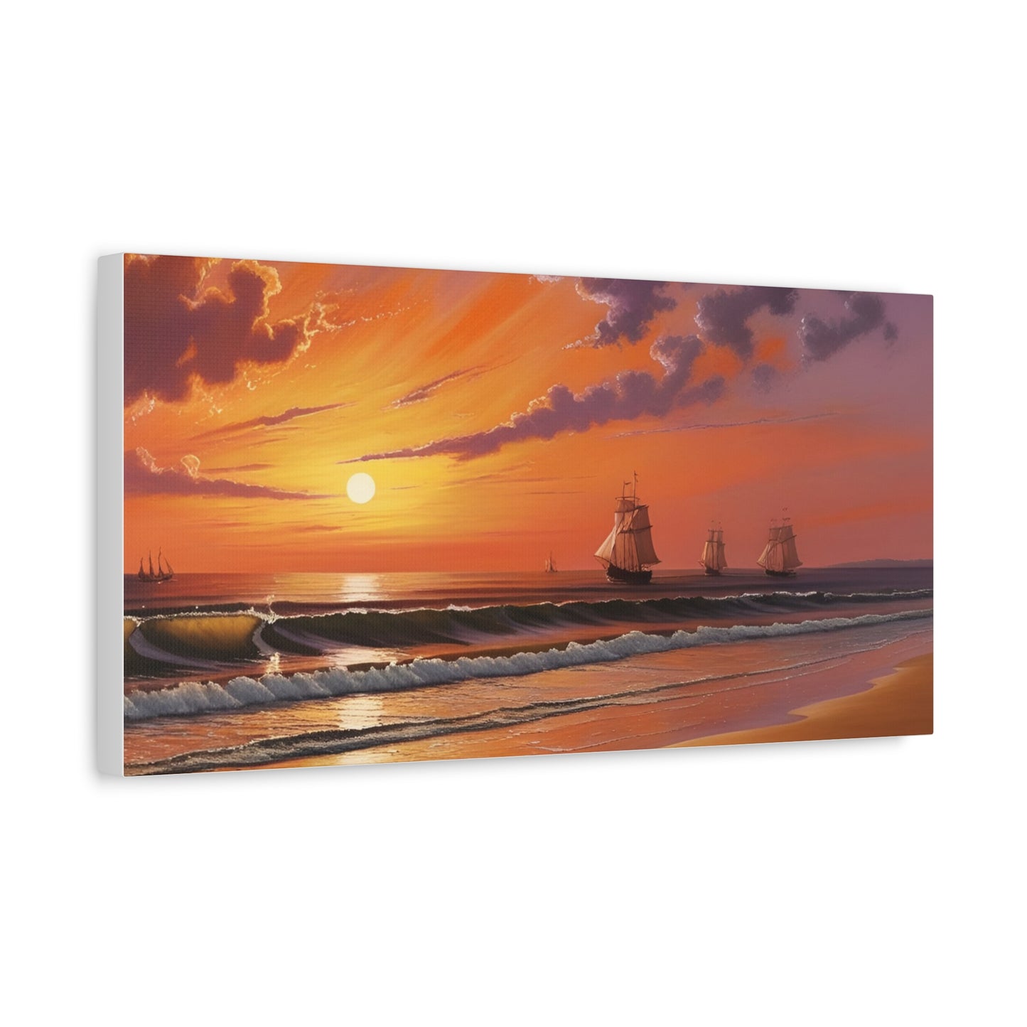 Canvas Art - Aivazovsky-style Sunset Over Golden Matte Stretched