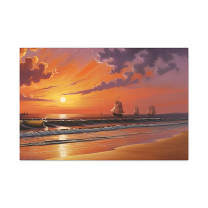 Canvas Art - Aivazovsky-style Sunset Over Golden Matte Stretched