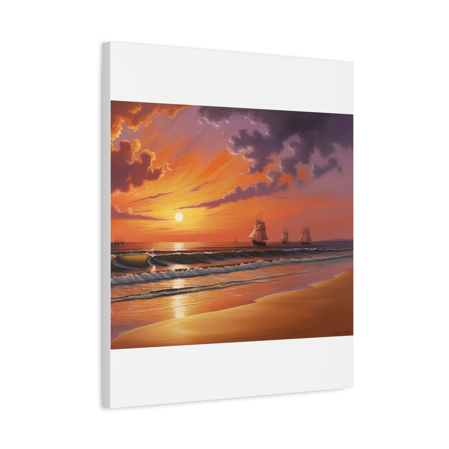 Canvas Art - Aivazovsky-style Sunset Over Golden Matte Stretched