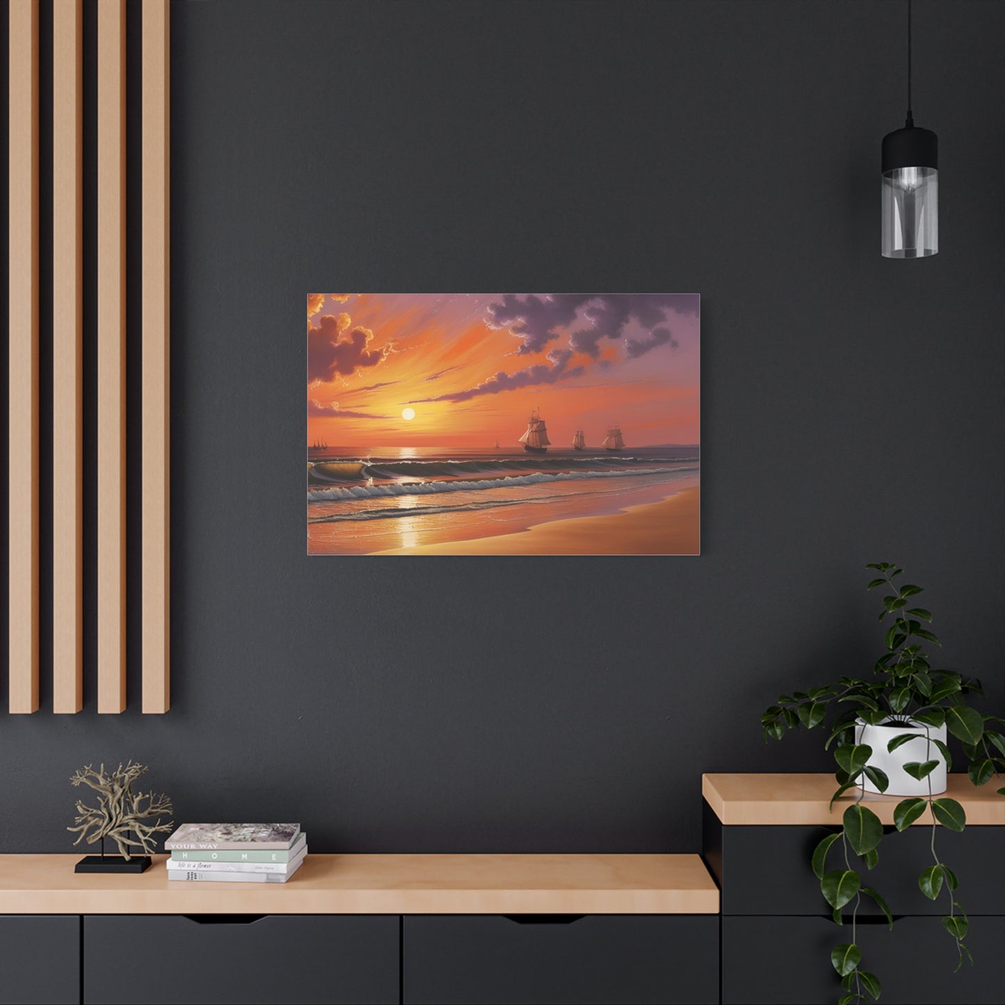 Canvas Art - Aivazovsky-style Sunset Over Golden Matte Stretched