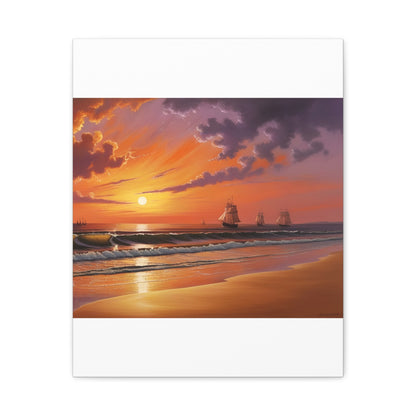 Canvas Art - Aivazovsky-style Sunset Over Golden Matte Stretched