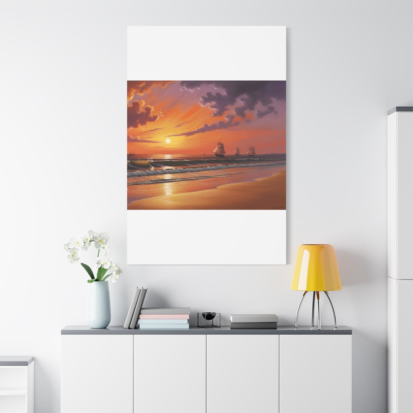 Canvas Art - Aivazovsky-style Sunset Over Golden Matte Stretched