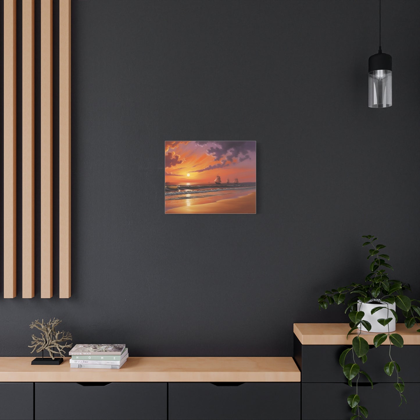 Canvas Art - Aivazovsky-style Sunset Over Golden Matte Stretched