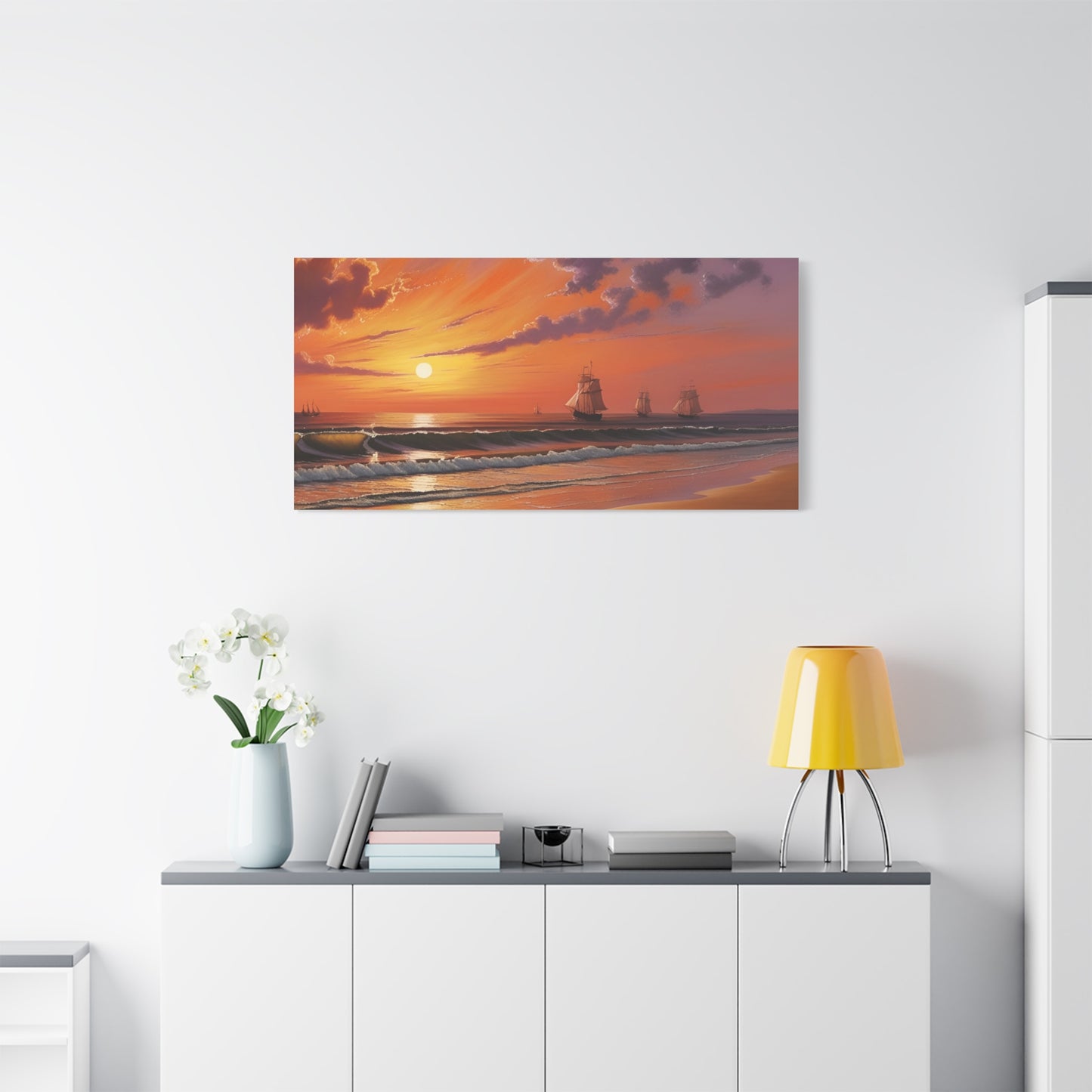 Canvas Art - Aivazovsky-style Sunset Over Golden Matte Stretched