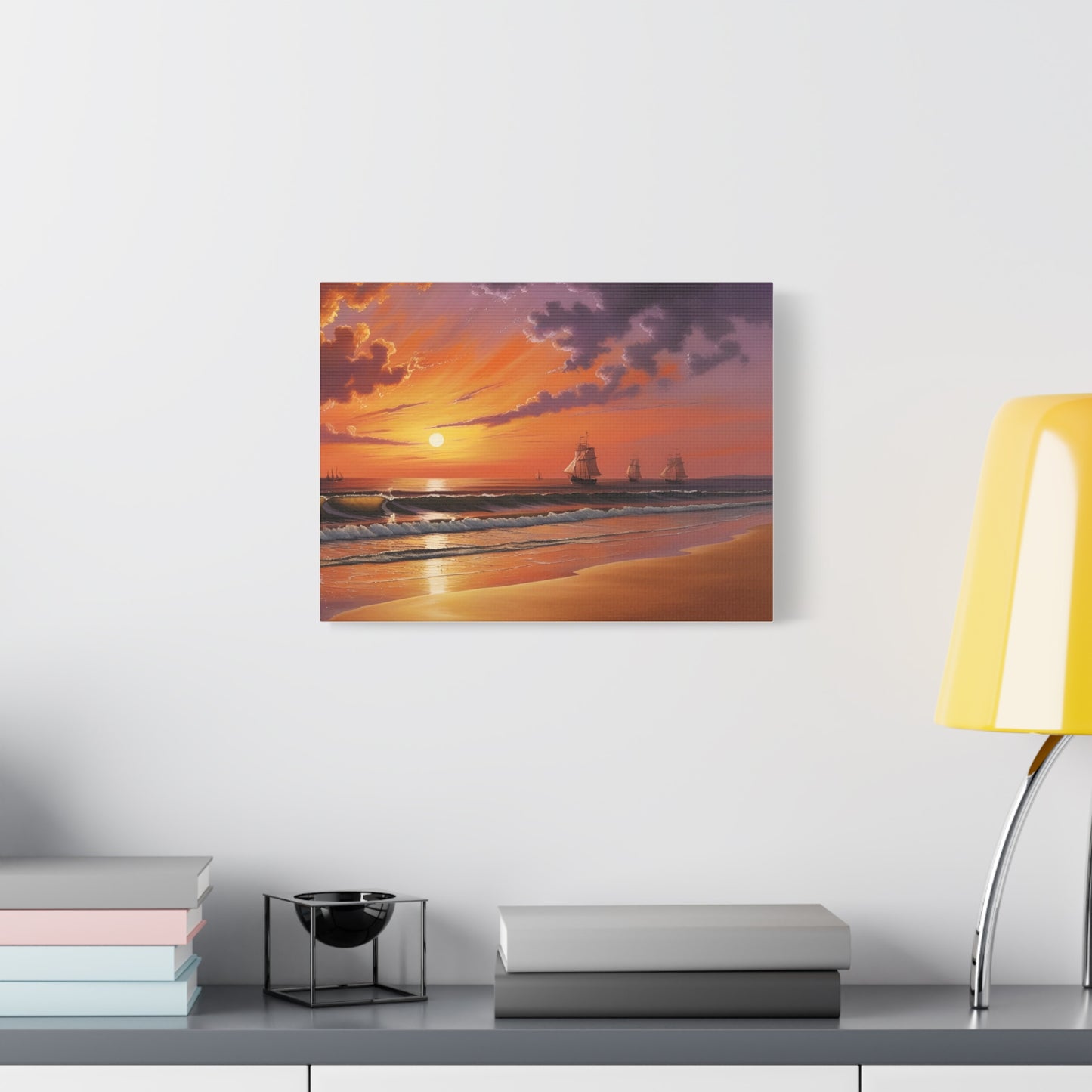 Canvas Art - Aivazovsky-style Sunset Over Golden Matte Stretched