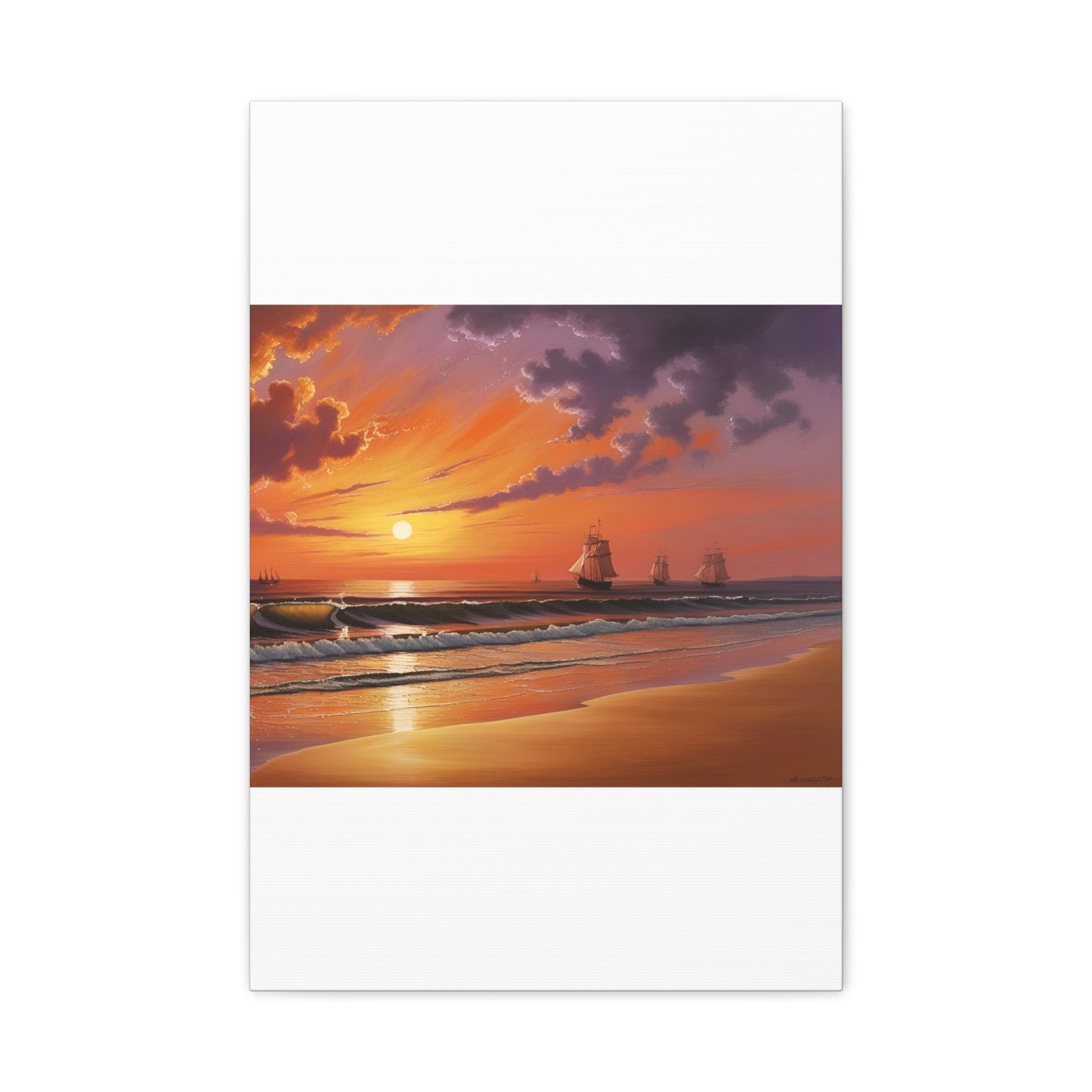 Canvas Art - Aivazovsky-style Sunset Over Golden Matte Stretched