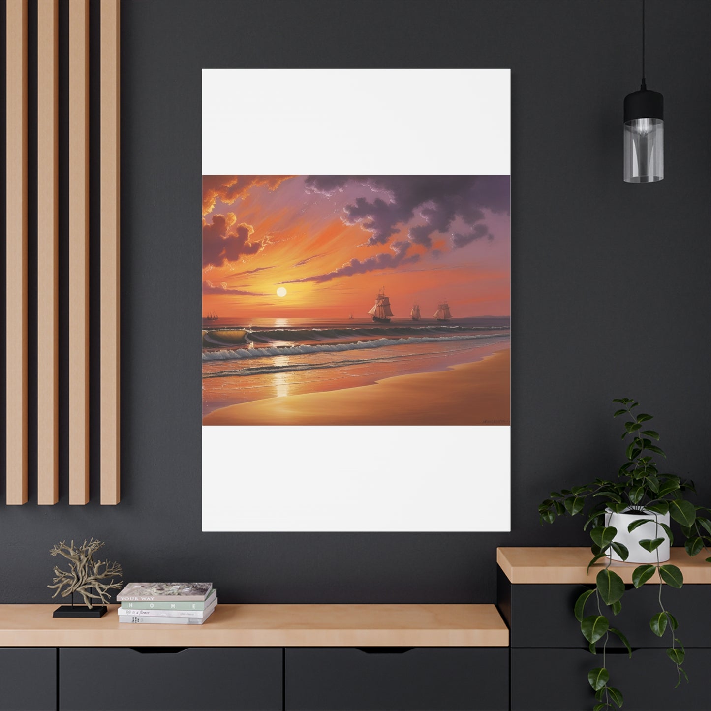 Canvas Art - Aivazovsky-style Sunset Over Golden Matte Stretched