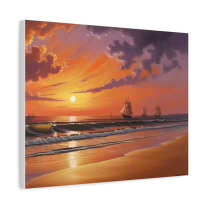 Canvas Art - Aivazovsky-style Sunset Over Golden Matte Stretched