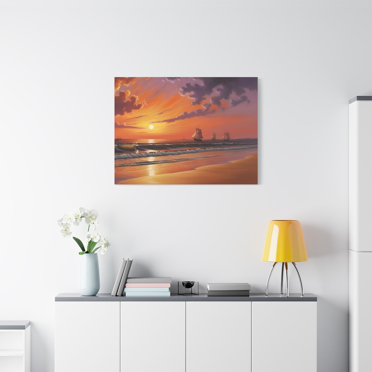 Canvas Art - Aivazovsky-style Sunset Over Golden Matte Stretched