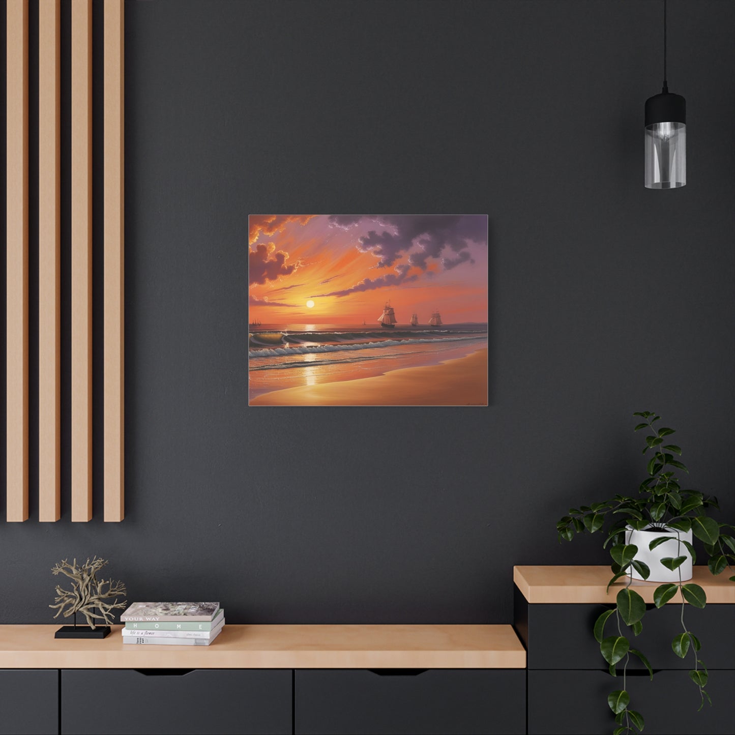 Canvas Art - Aivazovsky-style Sunset Over Golden Matte Stretched