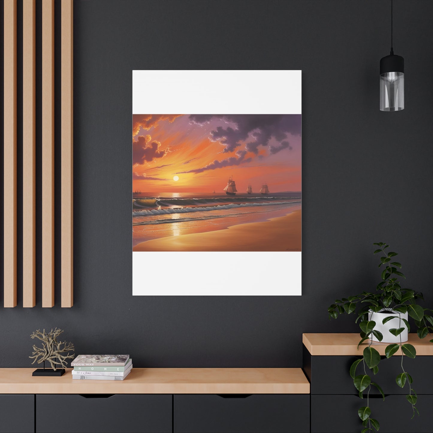 Canvas Art - Aivazovsky-style Sunset Over Golden Matte Stretched