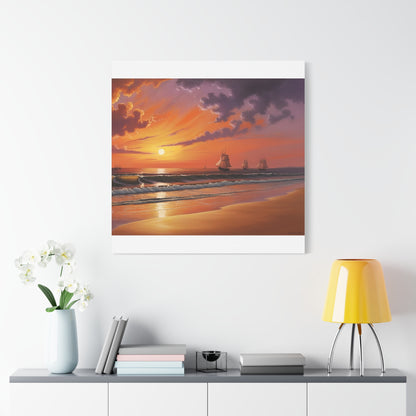 Canvas Art - Aivazovsky-style Sunset Over Golden Matte Stretched