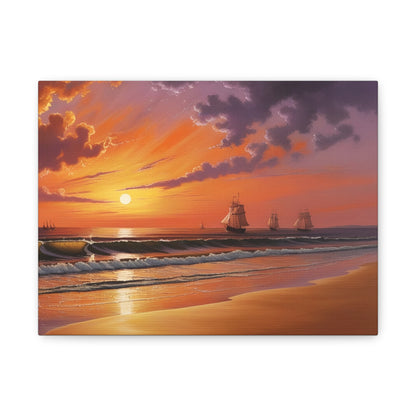 Canvas Art - Aivazovsky-style Sunset Over Golden Matte Stretched