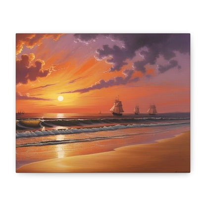 Canvas Art - Aivazovsky-style Sunset Over Golden Matte Stretched