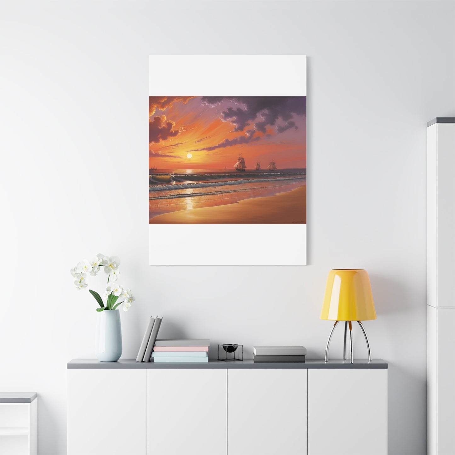 Canvas Art - Aivazovsky-style Sunset Over Golden Matte Stretched