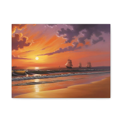 Canvas Art - Aivazovsky-style Sunset Over Golden Matte Stretched