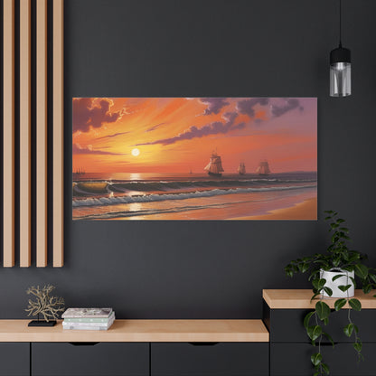 Canvas Art - Aivazovsky-style Sunset Over Golden Matte Stretched