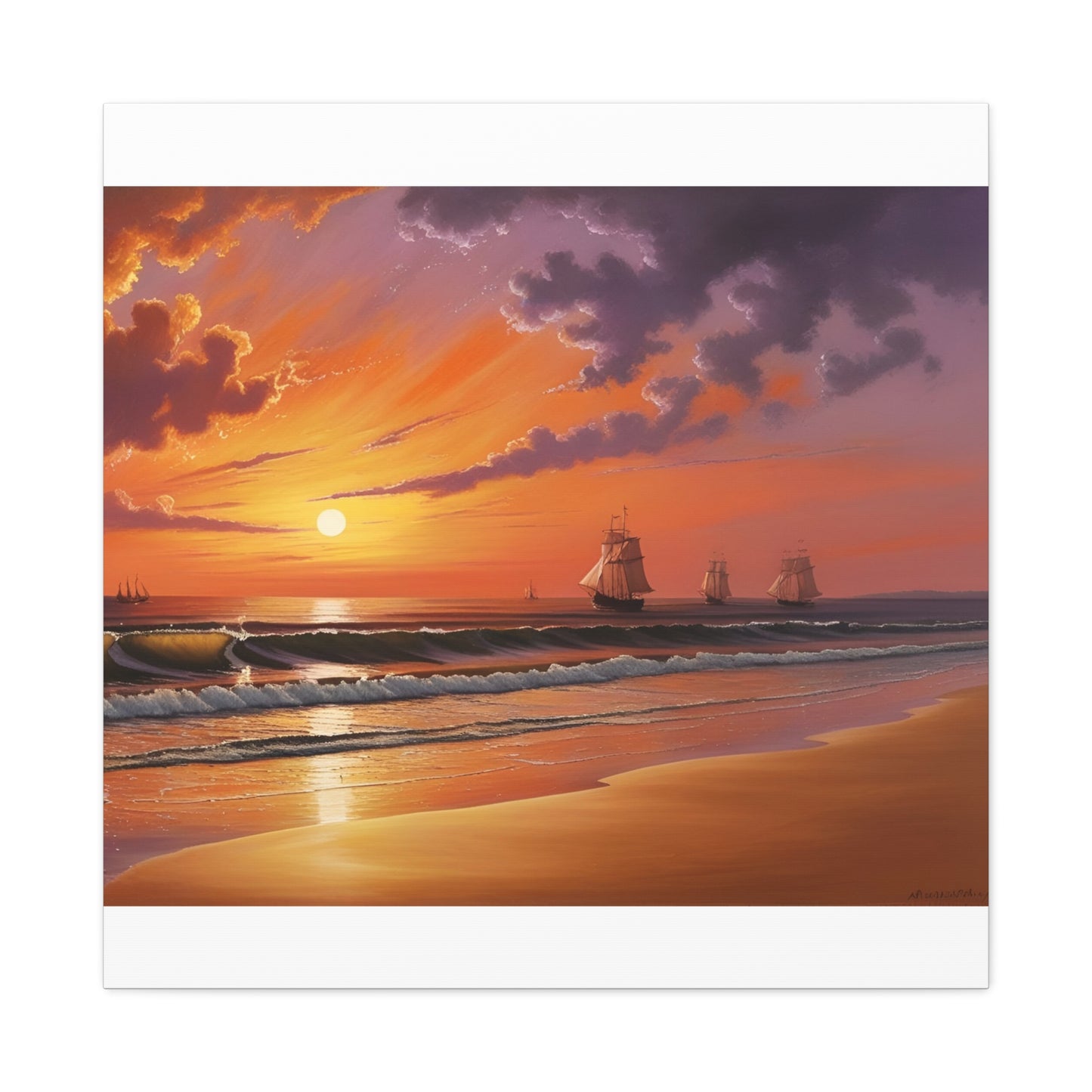 Canvas Art - Aivazovsky-style Sunset Over Golden Matte Stretched