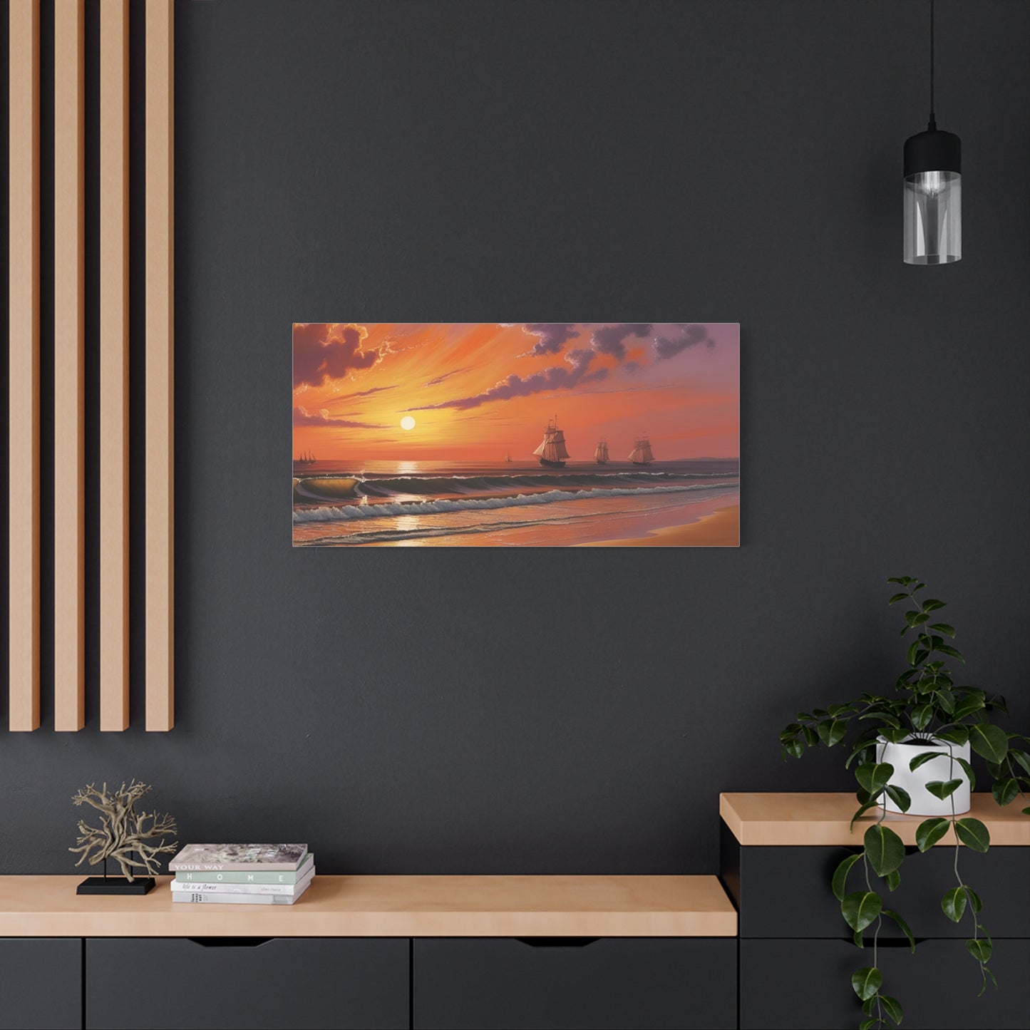 Canvas Art - Aivazovsky-style Sunset Over Golden Matte Stretched