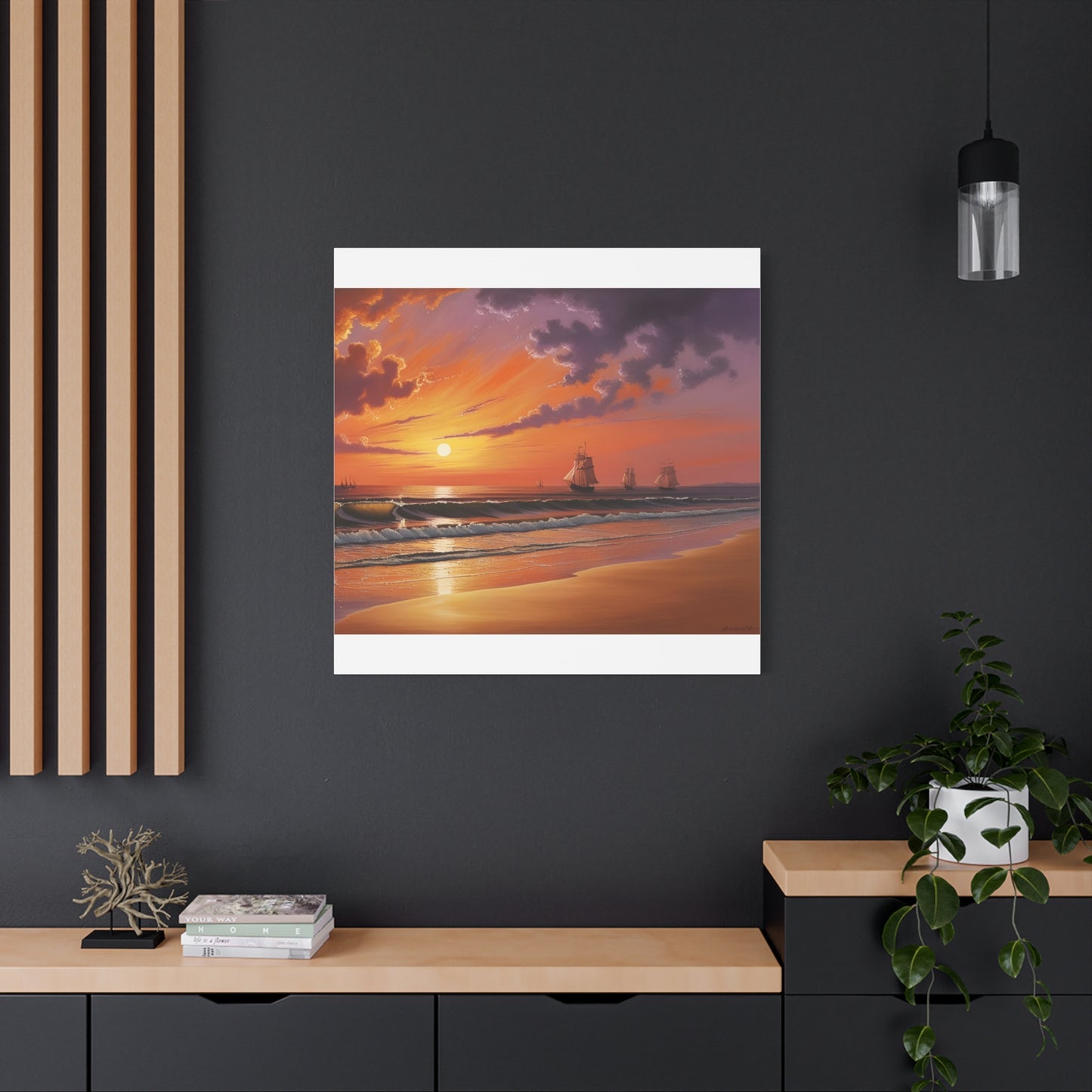 Canvas Art - Aivazovsky-style Sunset Over Golden Matte Stretched