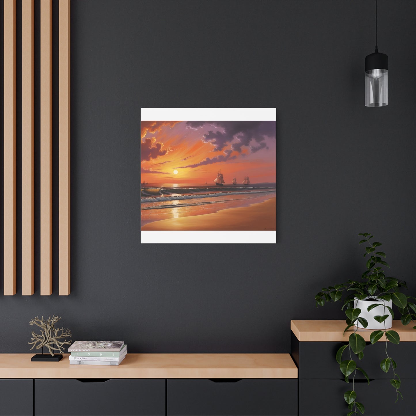 Canvas Art - Aivazovsky-style Sunset Over Golden Matte Stretched